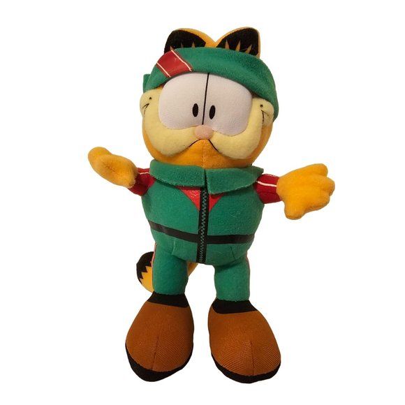 Garfield Cat Window Cling Plush Stuffed Animal Green Red Outfit Headband 8" - Picture 1 of 7